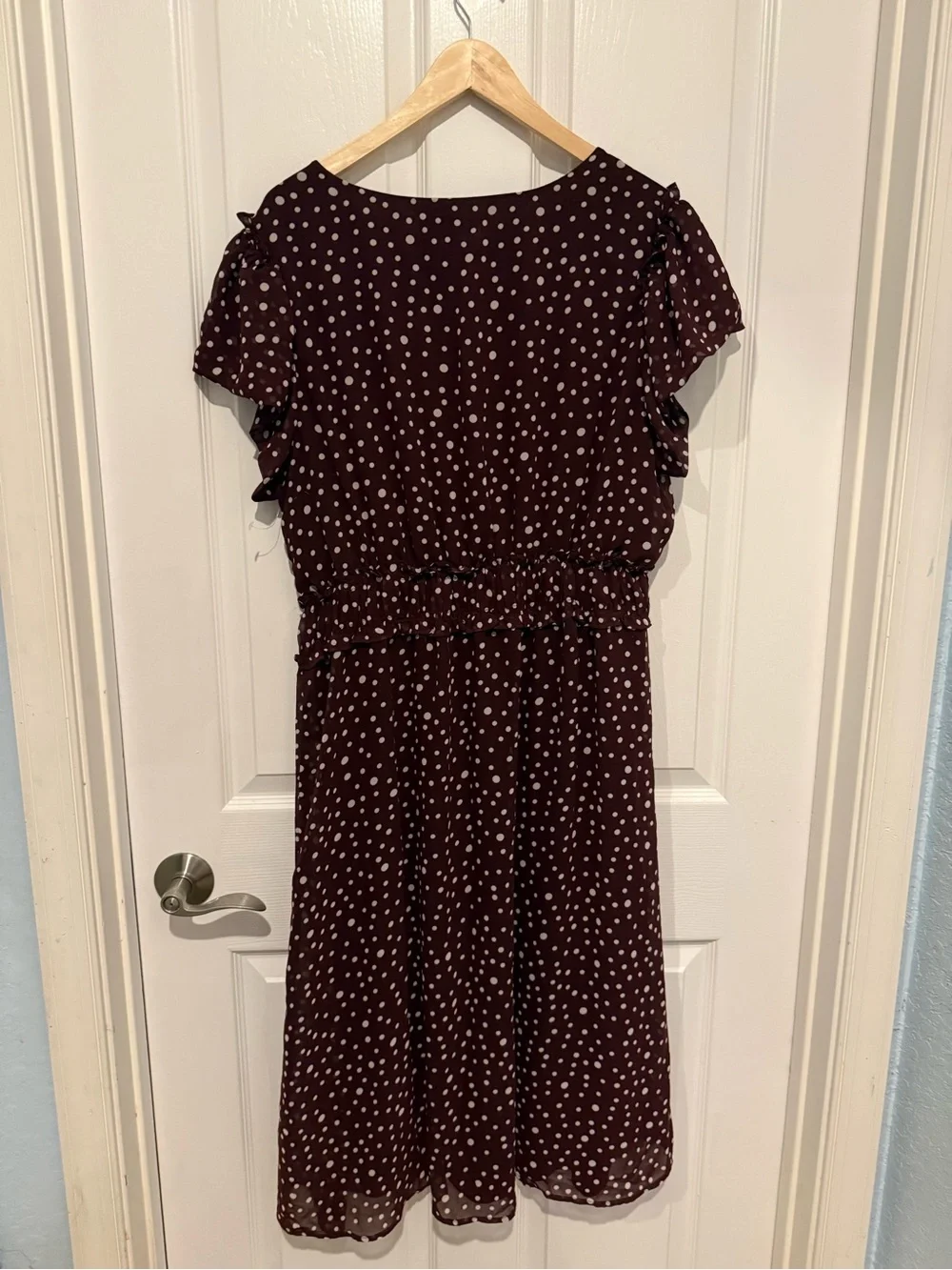 Always Indigo Burgundy Polka Dot V-Neck Midi Dress